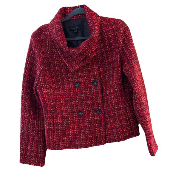 Talbots Blazer Red Orange Black Tweed Sz 12 Double Breasted Corpcore Office - Picture 1 of 9